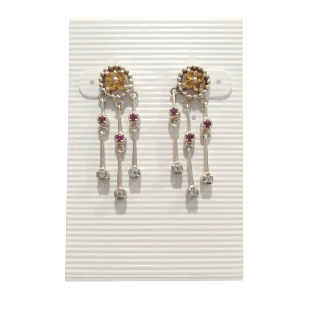 Citrine Ruby Blue Topaz 925 Sterling Silver Dangle Earrings Posts STS Designer
